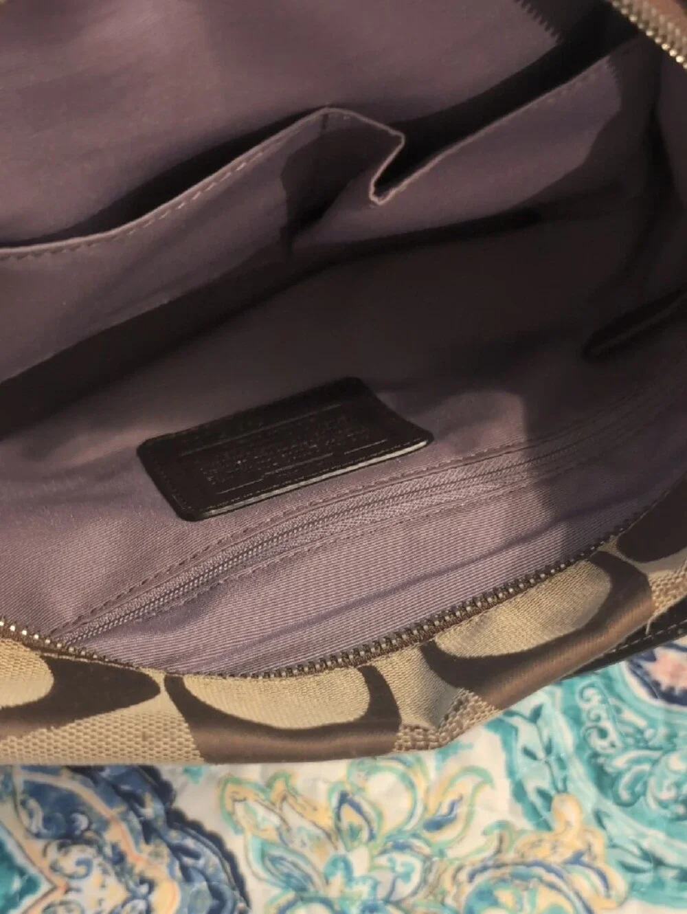 Coach Tan and Dark Brown Signature Canvas Shoulder Bag